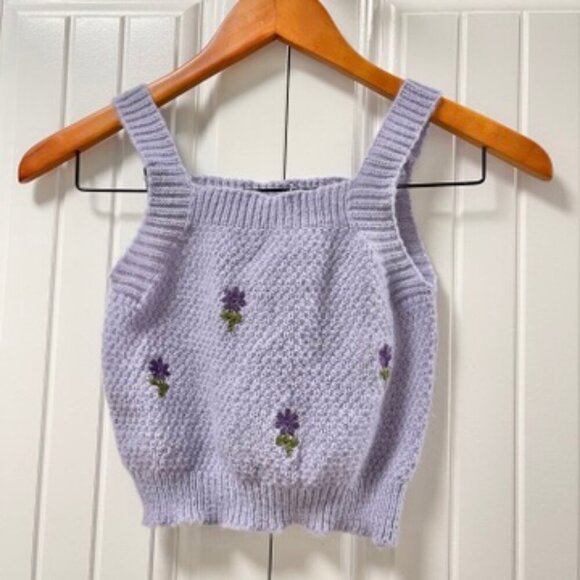 Cottagecore Embroidered Crochet Knit Crop Top From Korea Purple – XS-S - Picture 1 of 6